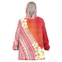 Tahiti Plumeria Tribal Pattern Wearable Blanket Hoodie Wave Style Red LT05 One Size Red - Polynesian Pride