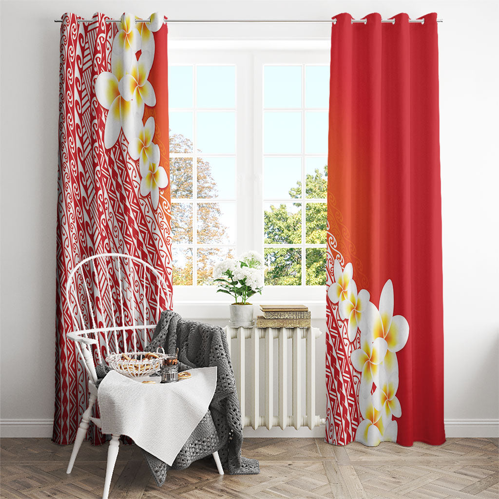 Tahiti Plumeria Tribal Pattern Window Curtain Wave Style Red LT05 - Polynesian Pride
