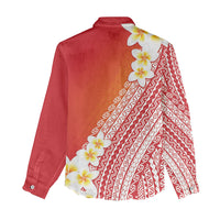 Tahiti Plumeria Tribal Pattern Women Casual Shirt Wave Style Red LT05 - Polynesian Pride