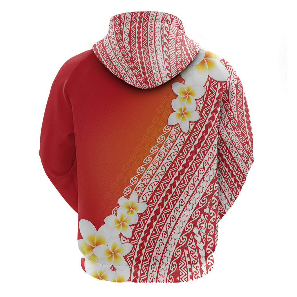 Tahiti Plumeria Tribal Pattern Zip Hoodie Wave Style Red LT05 - Polynesian Pride