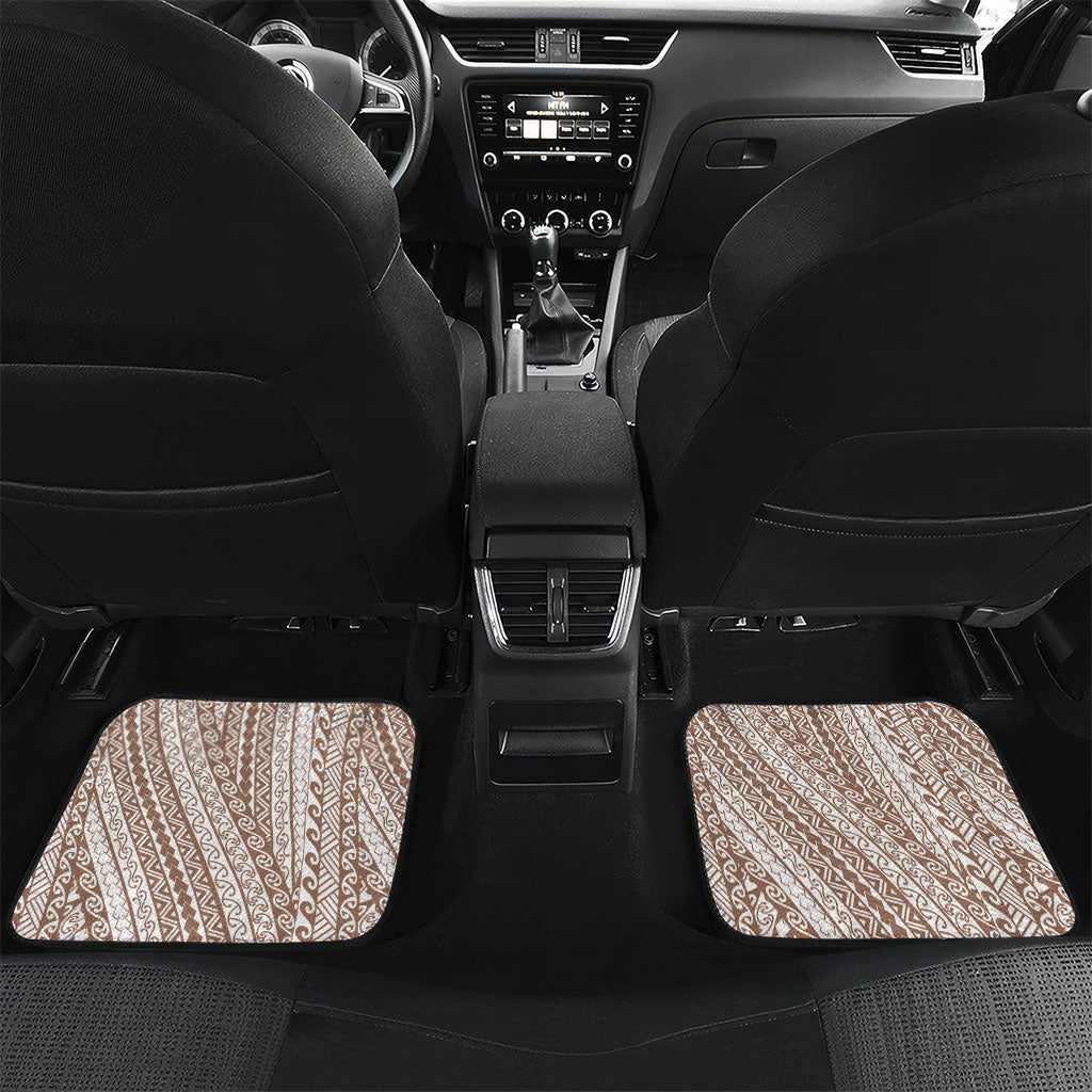 Tahiti Plumeria Tribal Pattern Car Mats Wave Style Brown LT05 Set 2pcs - Back Brown - Polynesian Pride
