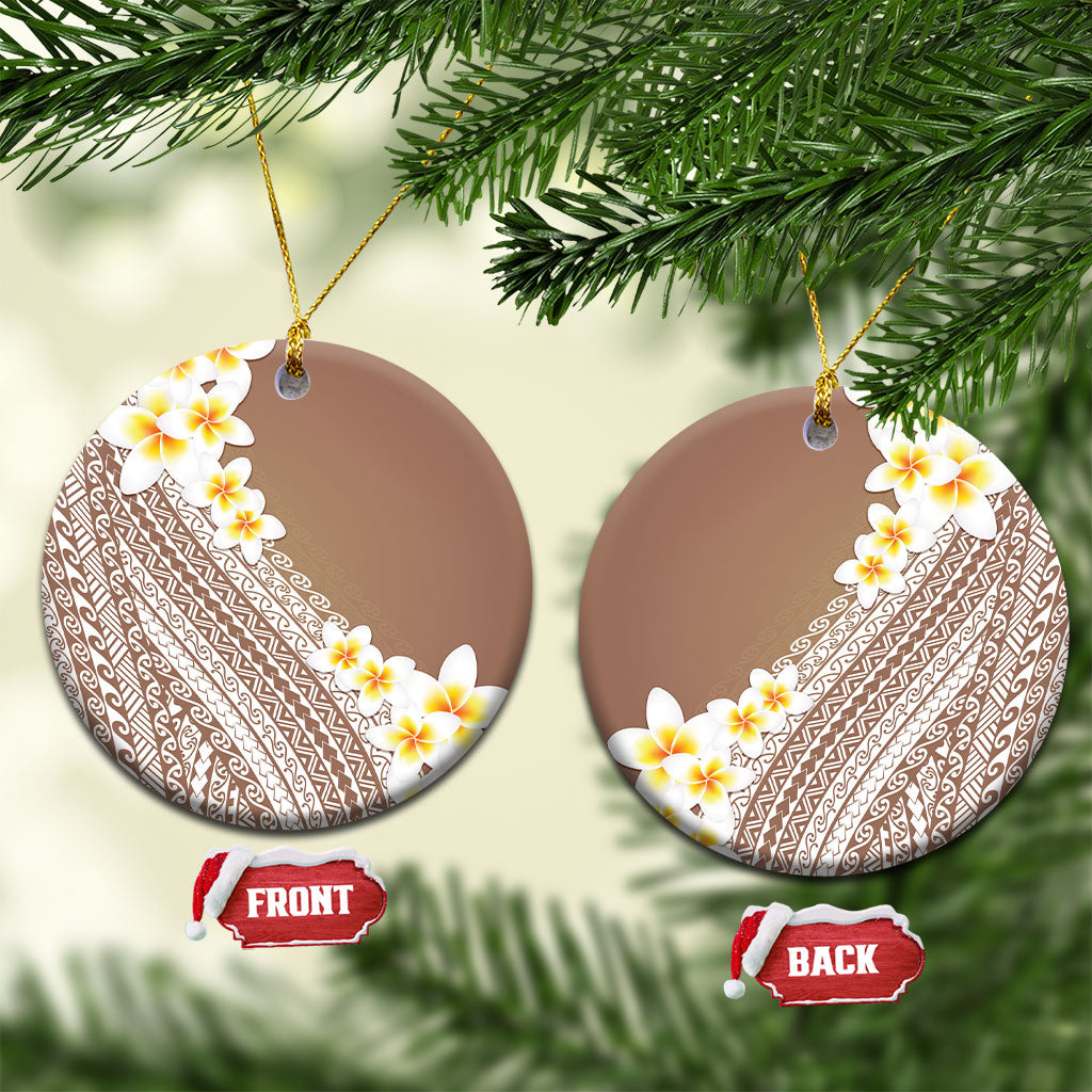Tahiti Plumeria Tribal Pattern Ceramic Ornament Wave Style Brown LT05 Circle Brown - Polynesian Pride