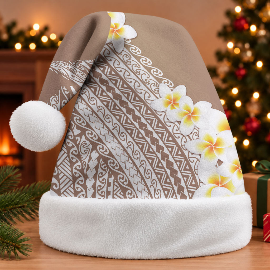 Tahiti Plumeria Tribal Pattern Christmas Santa Hat Wave Style Brown LT05 Without Fur Brown - Polynesian Pride
