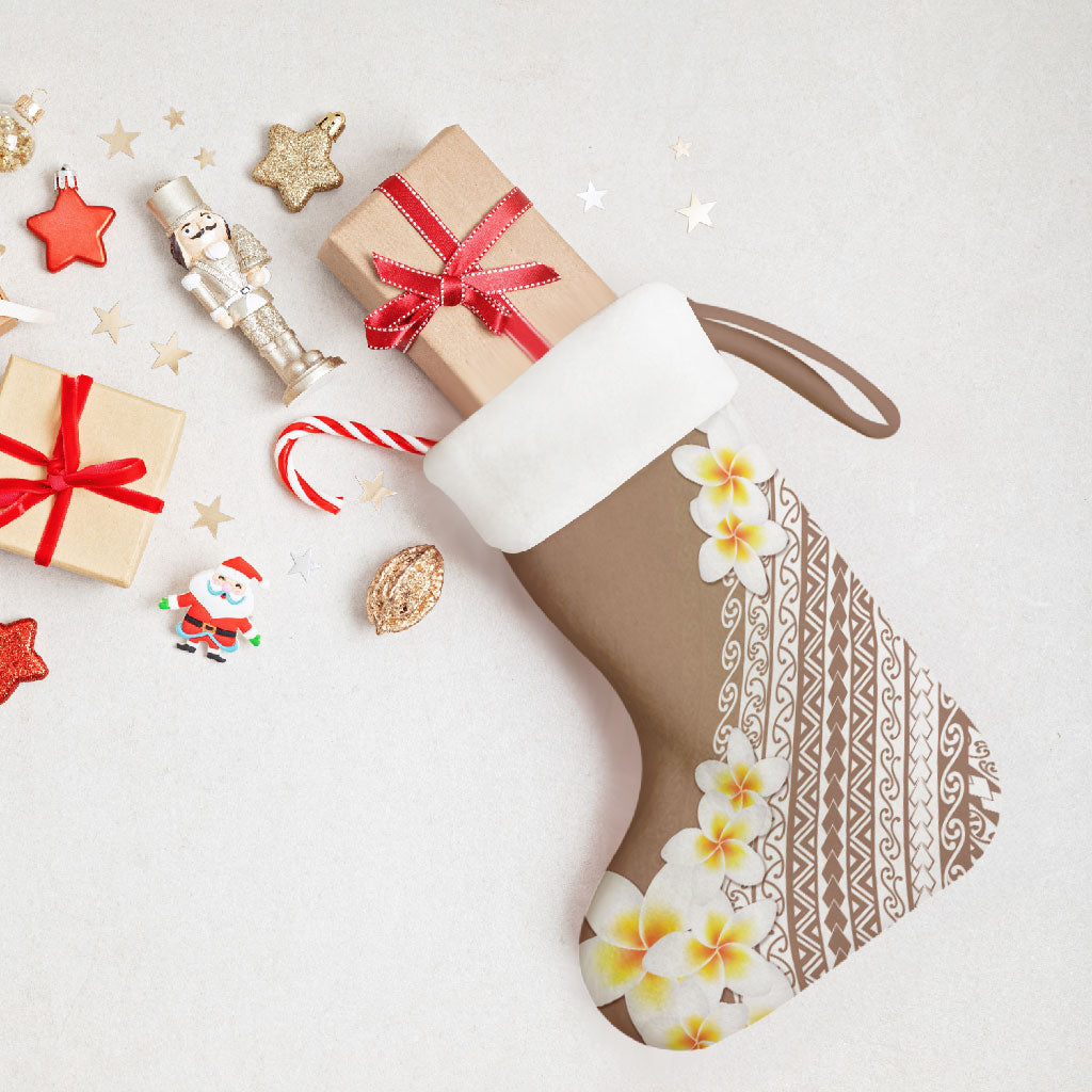 Tahiti Plumeria Tribal Pattern Christmas Stocking Wave Style Brown LT05 - Polynesian Pride