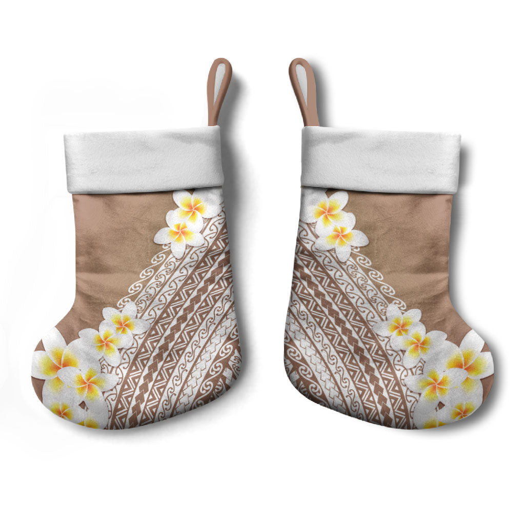 Tahiti Plumeria Tribal Pattern Christmas Stocking Wave Style Brown LT05 - Polynesian Pride