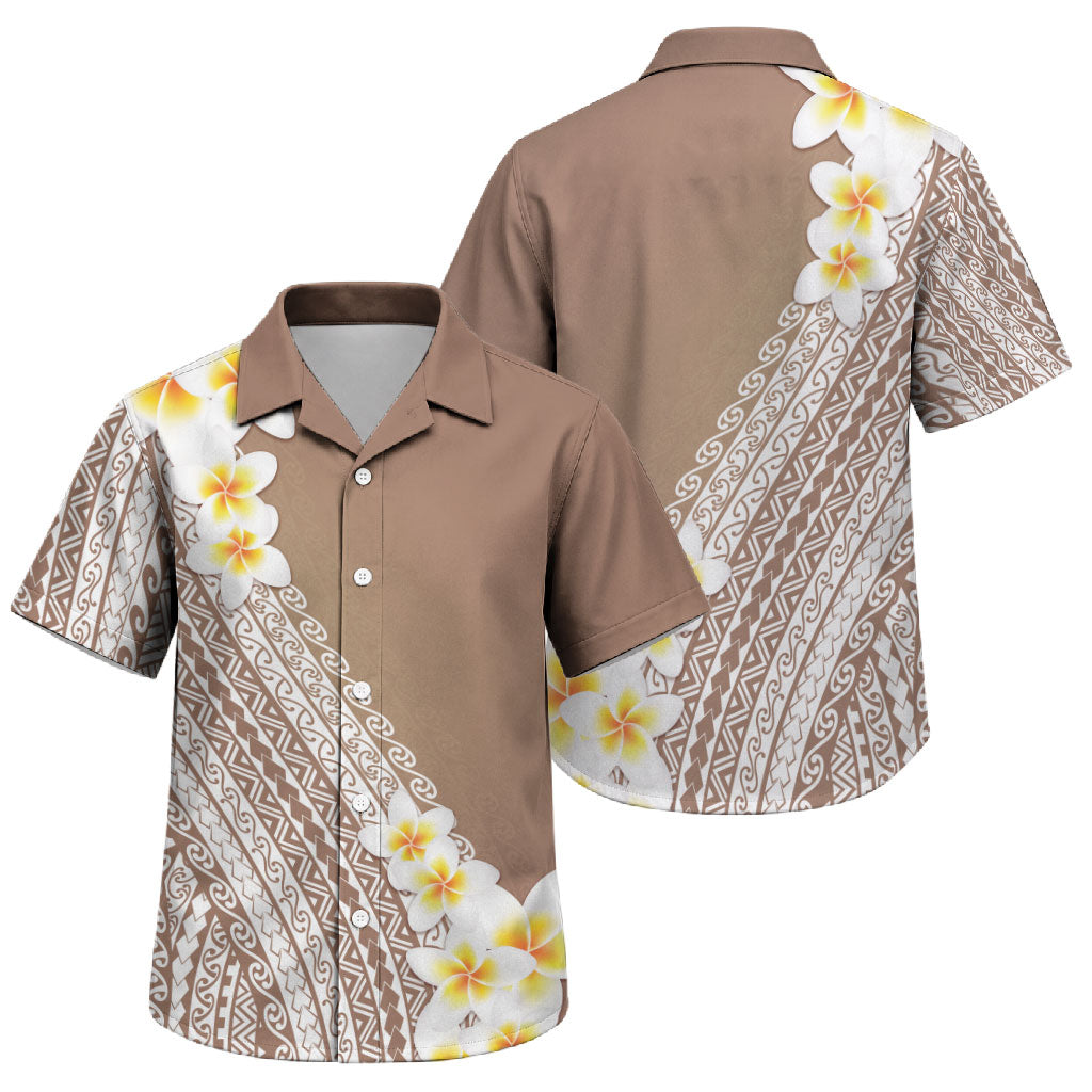 Tahiti Plumeria Tribal Pattern Family Matching Off Shoulder Maxi Dress and Hawaiian Shirt Wave Style Brown LT05 Son's Shirt Brown - Polynesian Pride