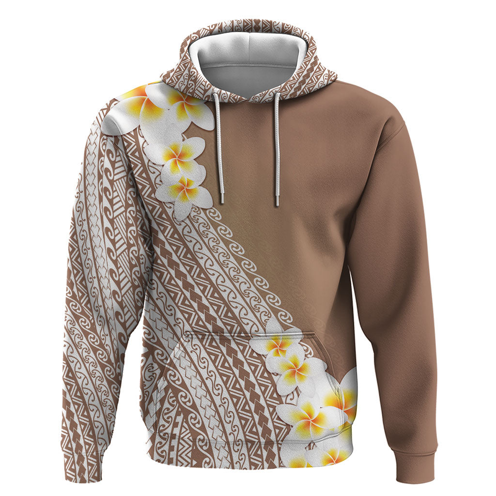 Tahiti Plumeria Tribal Pattern Hoodie Wave Style Brown LT05 Pullover Hoodie Brown - Polynesian Pride