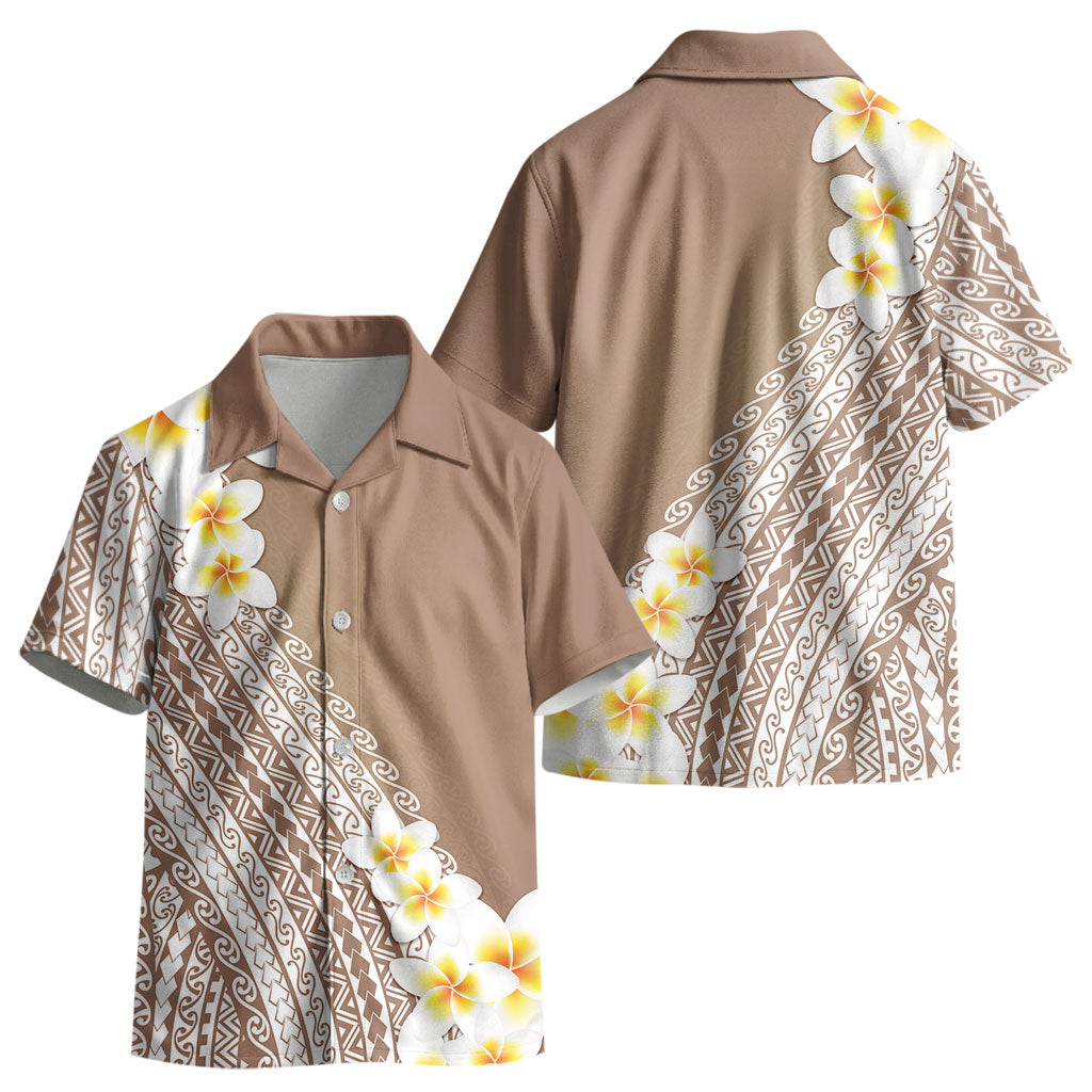 Tahiti Plumeria Tribal Pattern Kid Hawaiian Shirt Wave Style Brown LT05 - Polynesian Pride
