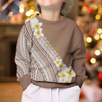 Tahiti Plumeria Tribal Pattern Kid Ugly Christmas Sweater Wave Style Brown LT05 - Polynesian Pride