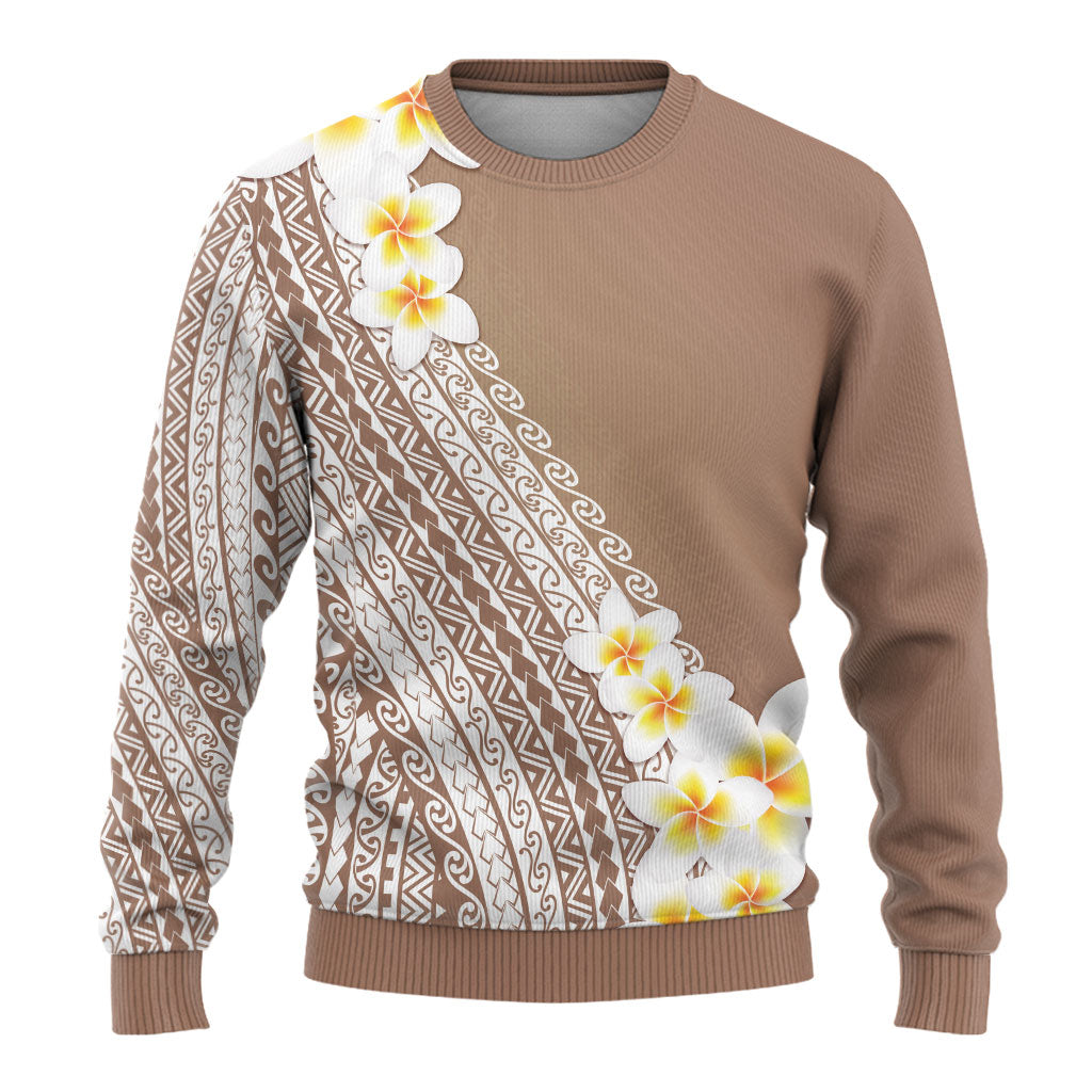 Tahiti Plumeria Tribal Pattern Ugly Christmas Sweater Wave Style Brown LT05 - Polynesian Pride