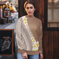 Tahiti Plumeria Tribal Pattern Ugly Christmas Sweater Wave Style Brown LT05 - Polynesian Pride