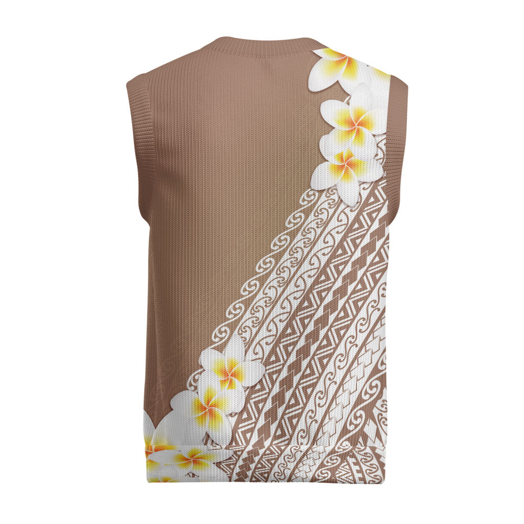Tahiti Plumeria Tribal Pattern Christmas Knitted V-Neck Vest Wave Style Brown LT05 - Polynesian Pride