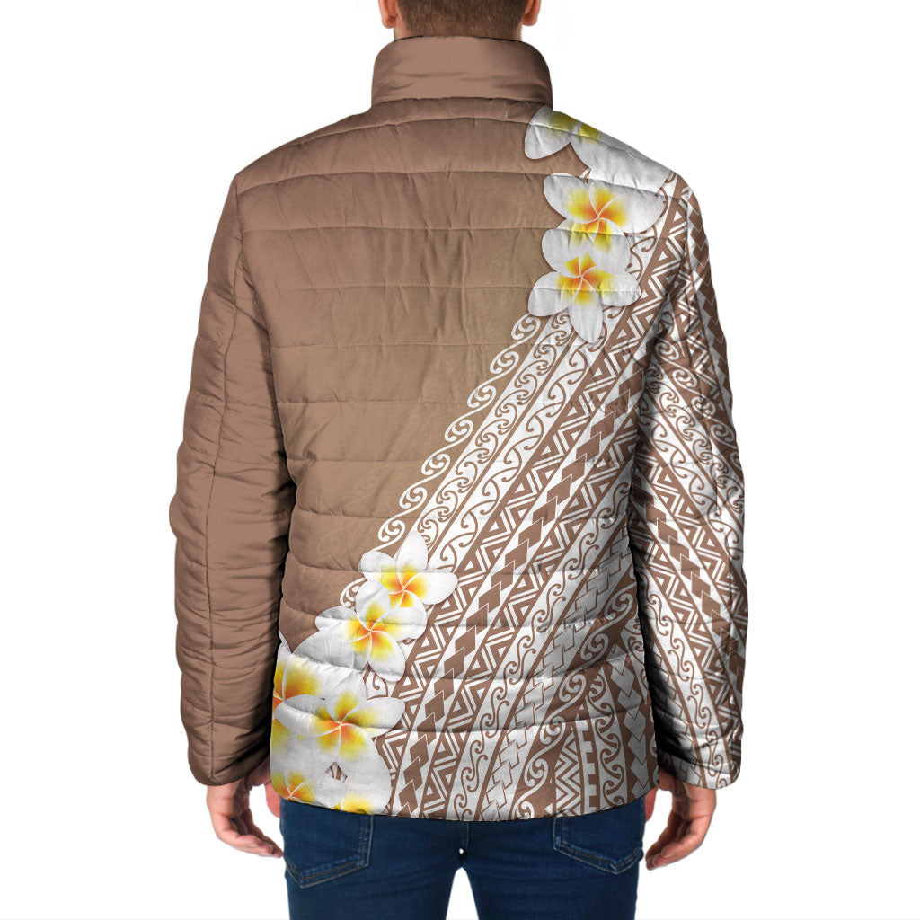 Tahiti Plumeria Tribal Pattern Padded Jacket Wave Style Brown LT05 - Polynesian Pride