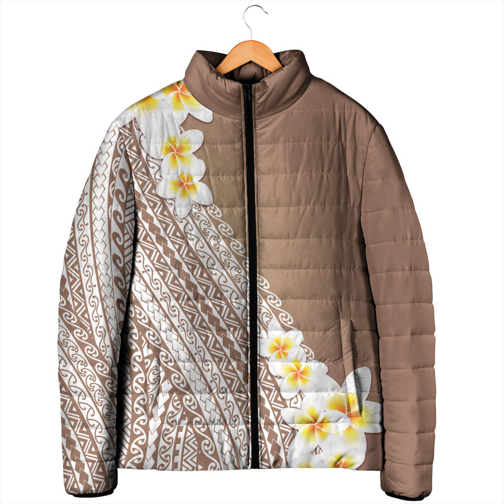 Tahiti Plumeria Tribal Pattern Padded Jacket Wave Style Brown LT05 - Polynesian Pride