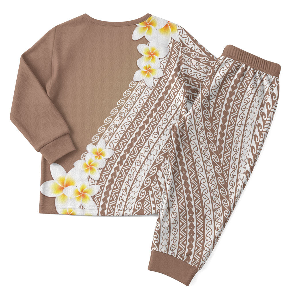 Tahiti Plumeria Tribal Pattern Christmas Pajama Set Wave Style Brown LT05 - Polynesian Pride
