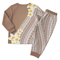 Tahiti Plumeria Tribal Pattern Christmas Pajama Set Wave Style Brown LT05 - Polynesian Pride
