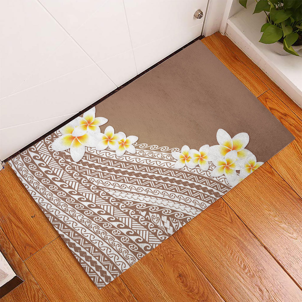 Tahiti Plumeria Tribal Pattern Rubber Doormat Wave Style Brown LT05 - Polynesian Pride