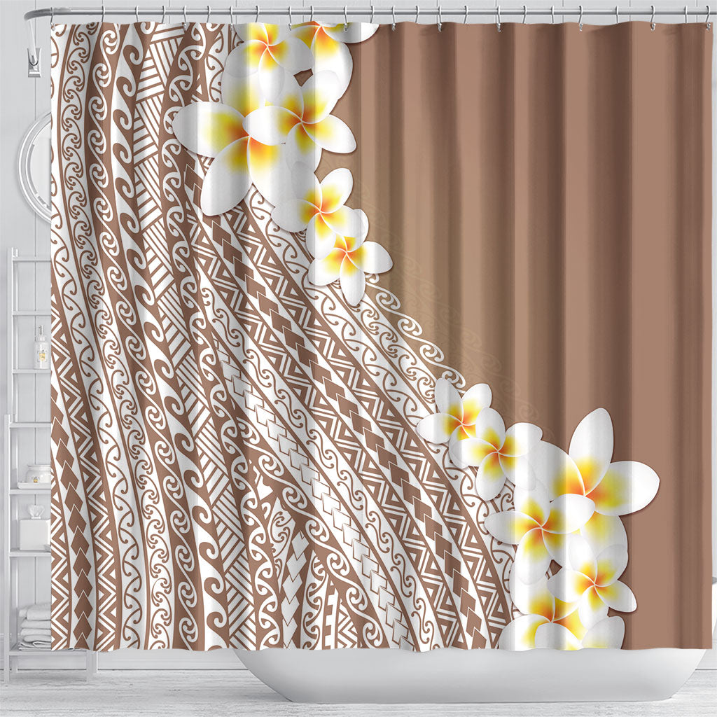 Tahiti Plumeria Tribal Pattern Shower Curtain Wave Style Brown LT05 - Polynesian Pride