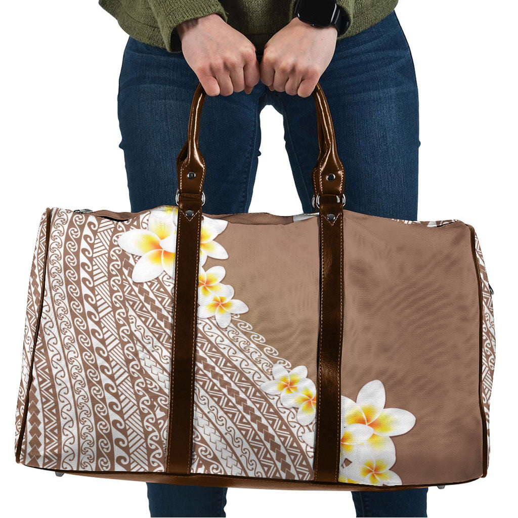 Tahiti Plumeria Tribal Pattern Travel Bag Wave Style Brown