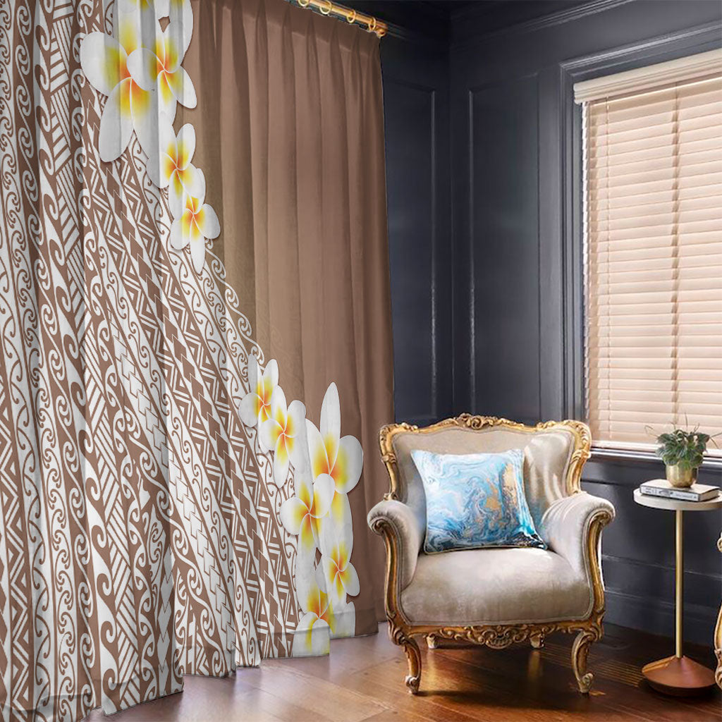 Tahiti Plumeria Tribal Pattern Window Curtain Wave Style Brown LT05 - Polynesian Pride