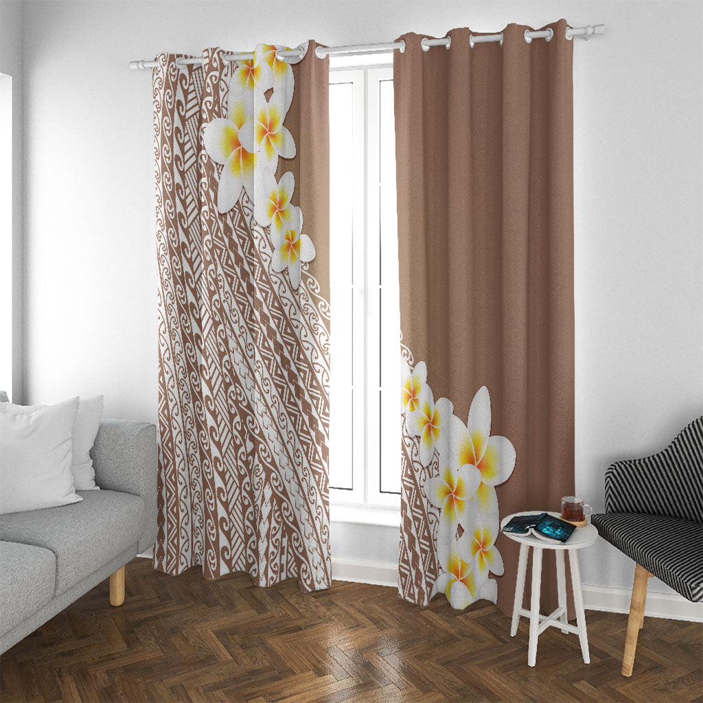 Tahiti Plumeria Tribal Pattern Window Curtain Wave Style Brown LT05 With Grommets Brown - Polynesian Pride