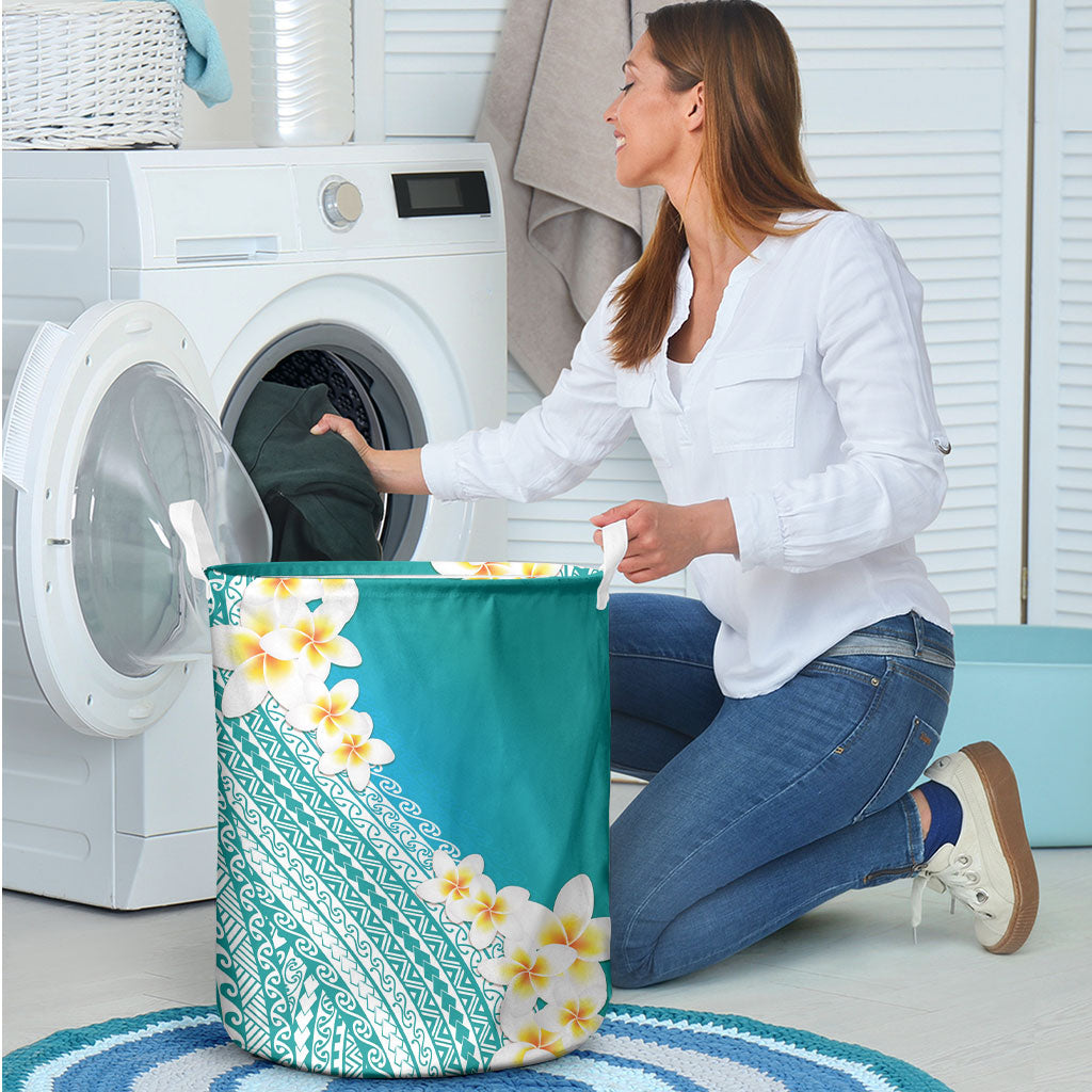 Tahiti Plumeria Tribal Pattern Laundry Basket Wave Style Turquoise LT05 - Polynesian Pride