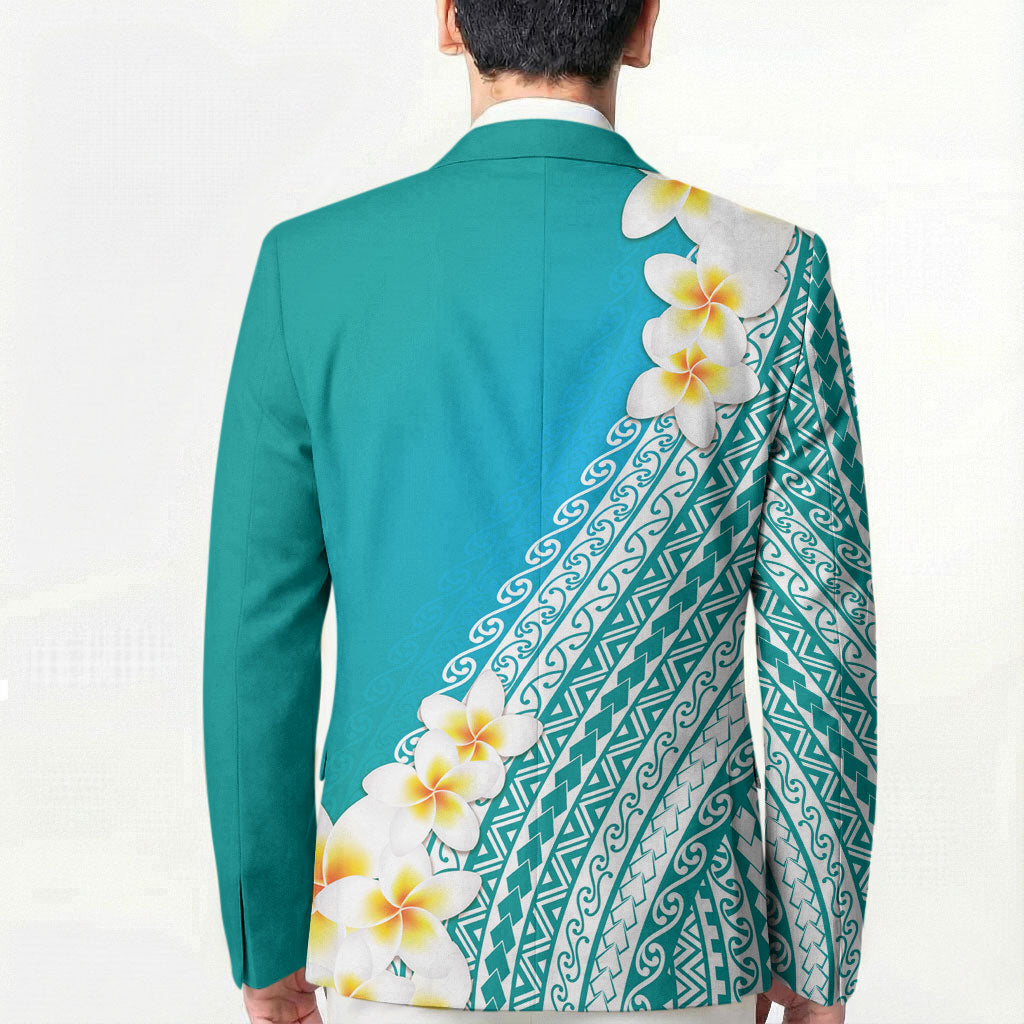 Tahiti Plumeria Tribal Pattern Blazer Wave Style Turquoise LT05 - Polynesian Pride