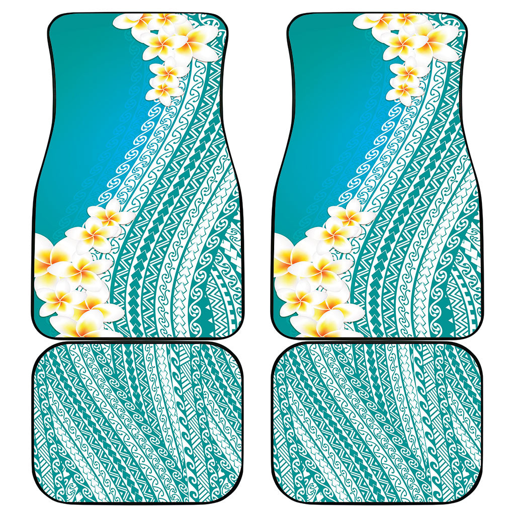 Tahiti Plumeria Tribal Pattern Car Mats Wave Style Turquoise LT05 - Polynesian Pride