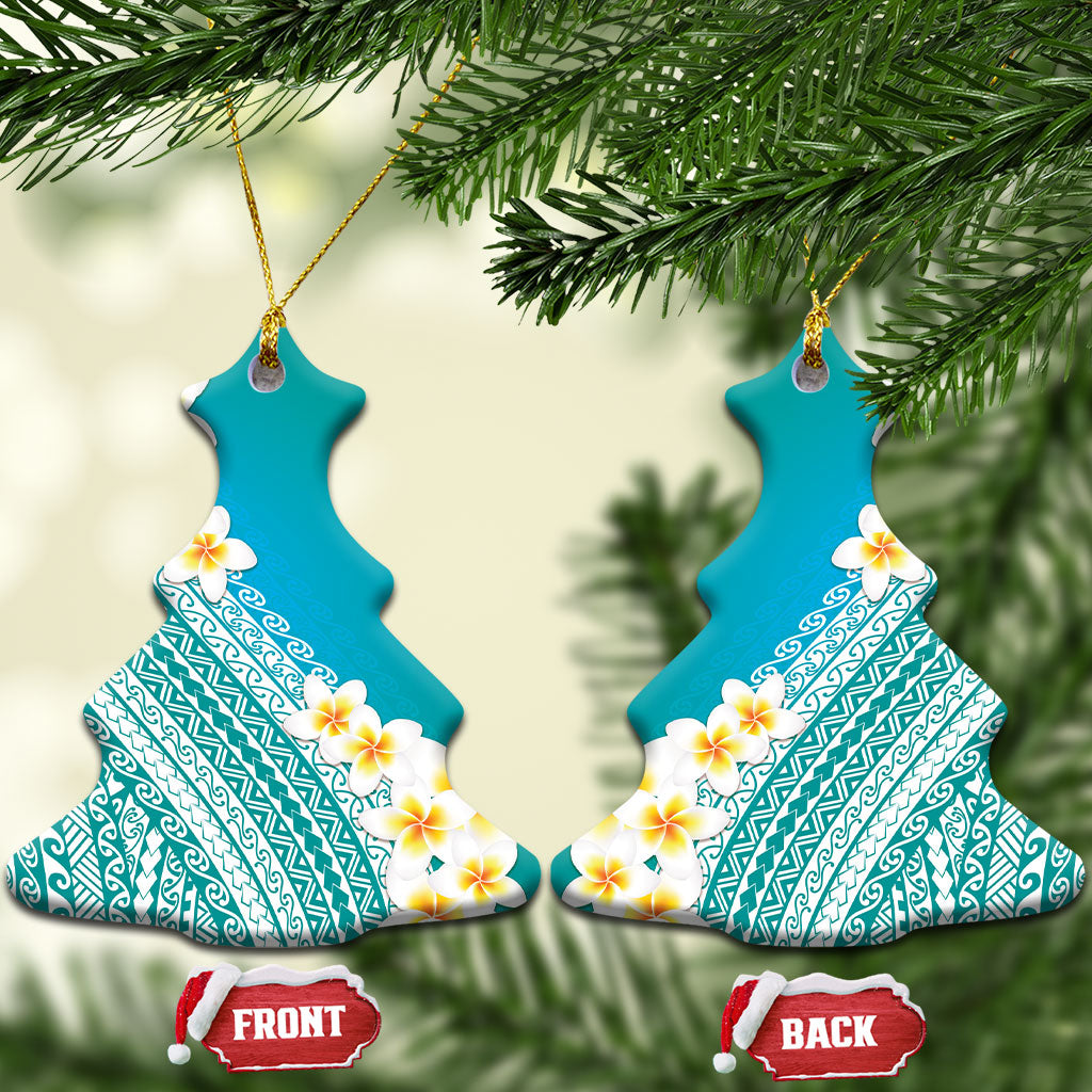 Tahiti Plumeria Tribal Pattern Ceramic Ornament Wave Style Turquoise LT05 Christmas Tree Turquoise - Polynesian Pride