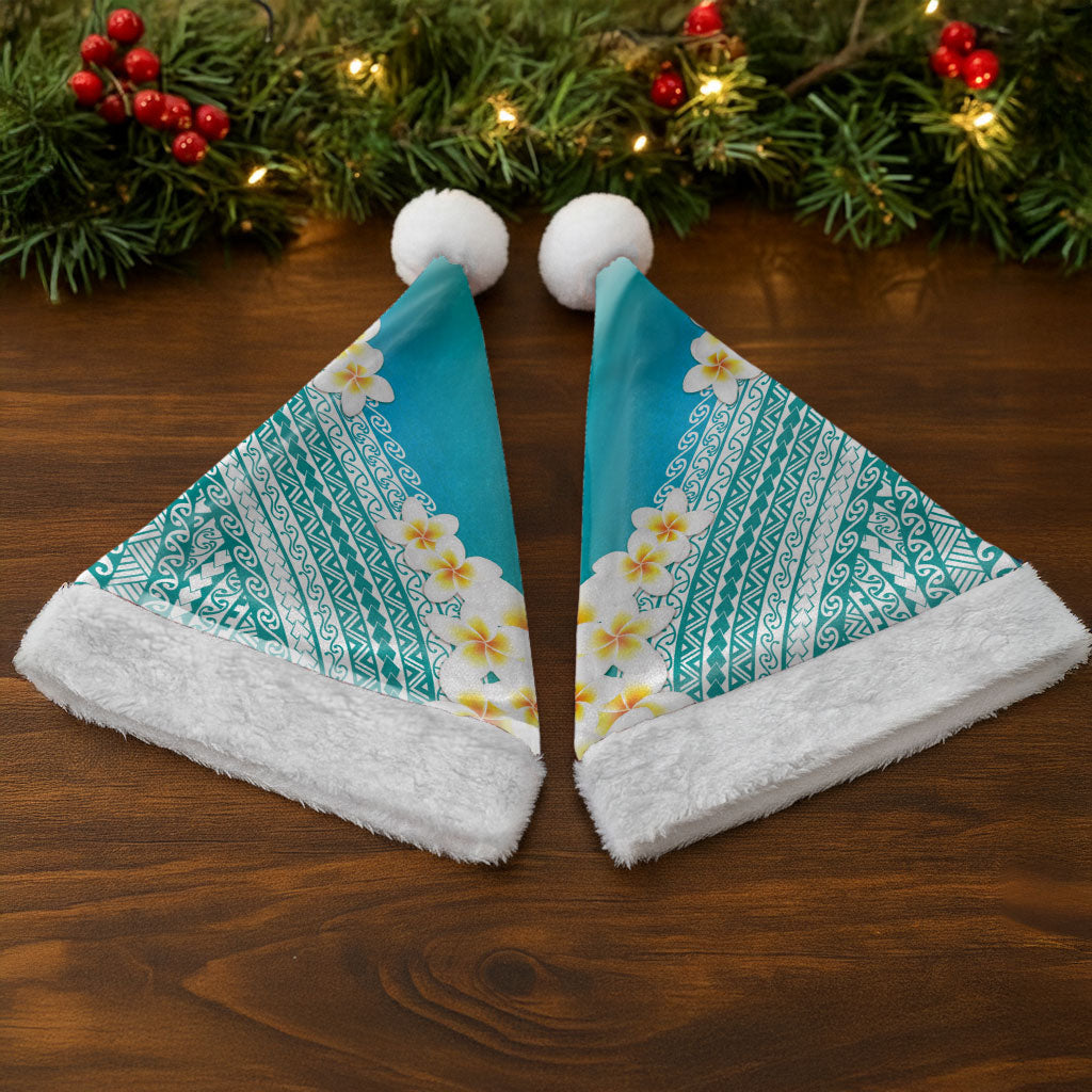 Tahiti Plumeria Tribal Pattern Christmas Santa Hat Wave Style Turquoise LT05 - Polynesian Pride
