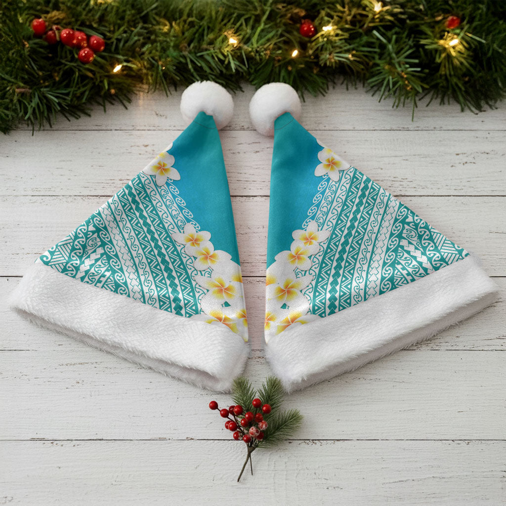 Tahiti Plumeria Tribal Pattern Christmas Santa Hat Wave Style Turquoise LT05 - Polynesian Pride