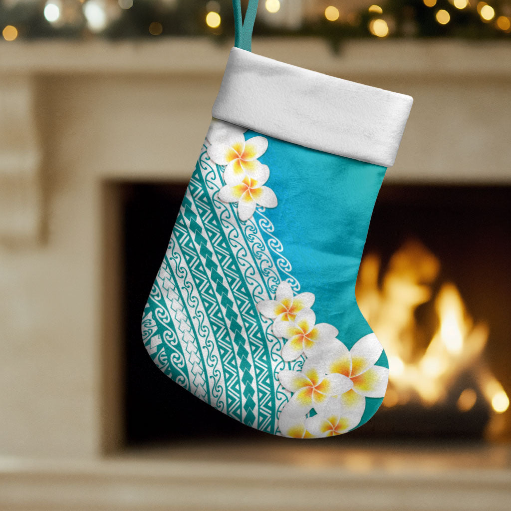 Tahiti Plumeria Tribal Pattern Christmas Stocking Wave Style Turquoise LT05 Set of 2 Turquoise - Polynesian Pride