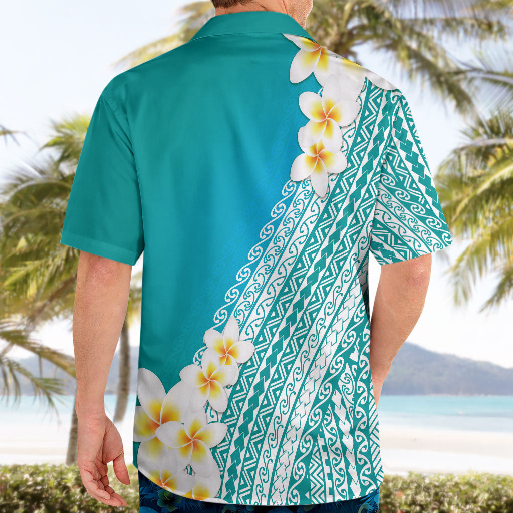 Tahiti Plumeria Tribal Pattern Hawaiian Shirt Wave Style Turquoise LT05 - Polynesian Pride
