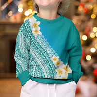 Tahiti Plumeria Tribal Pattern Kid Ugly Christmas Sweater Wave Style Turquoise LT05 - Polynesian Pride