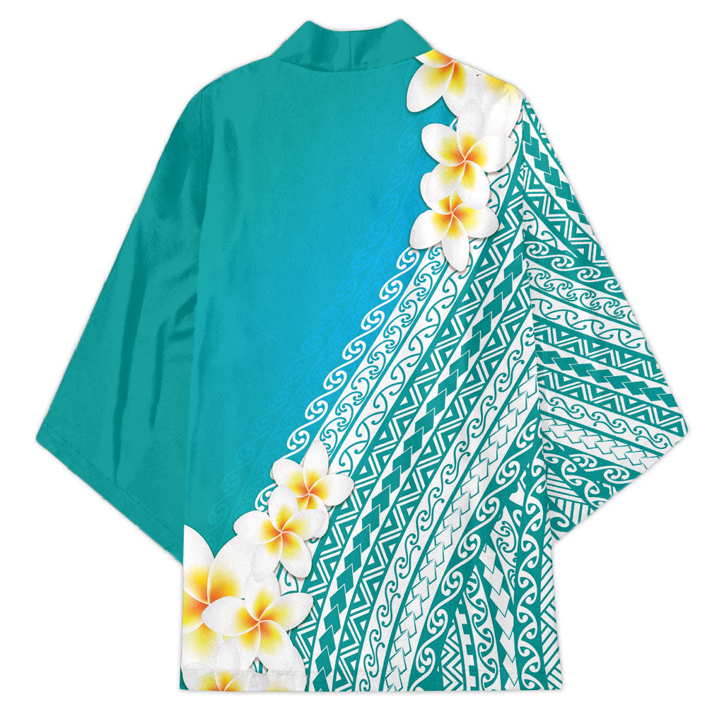 Tahiti Plumeria Tribal Pattern Kimono Wave Style Turquoise LT05 - Polynesian Pride