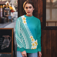 Tahiti Plumeria Tribal Pattern Ugly Christmas Sweater Wave Style Turquoise LT05 - Polynesian Pride