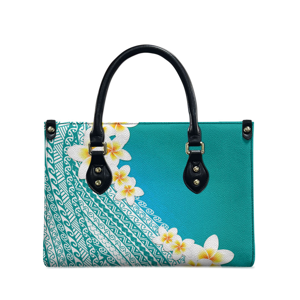 Tahiti Plumeria Tribal Pattern Leather Bag Wave Style Turquoise LT05 - Polynesian Pride