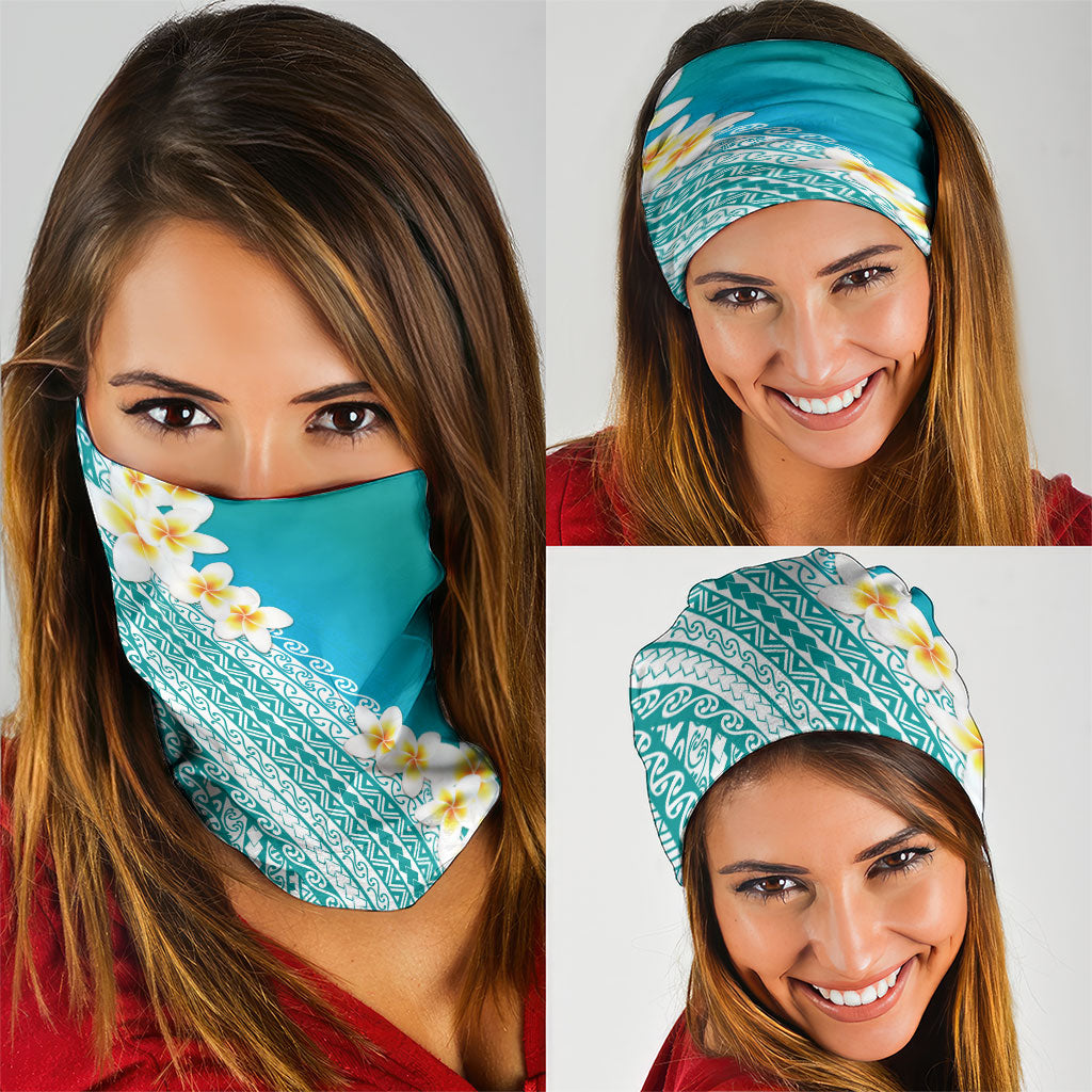 Tahiti Plumeria Tribal Pattern Neck Gaiter Wave Style Turquoise LT05 - Polynesian Pride