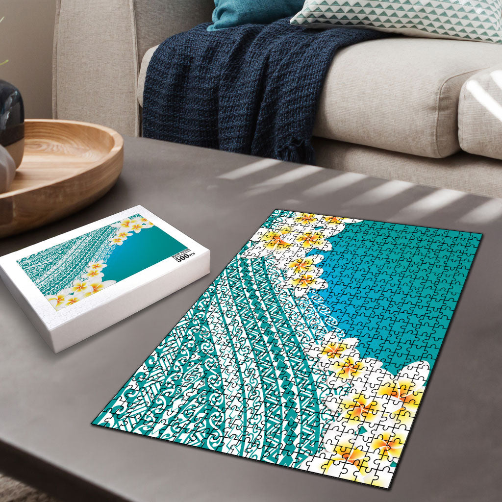 Tahiti Plumeria Tribal Pattern Puzzle Wave Style Turquoise LT05 - Polynesian Pride