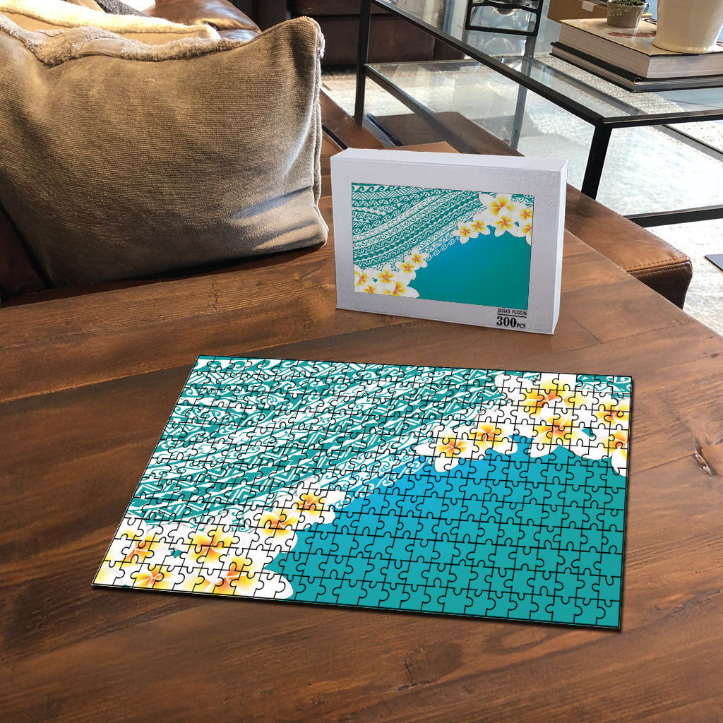 Tahiti Plumeria Tribal Pattern Puzzle Wave Style Turquoise LT05 - Polynesian Pride
