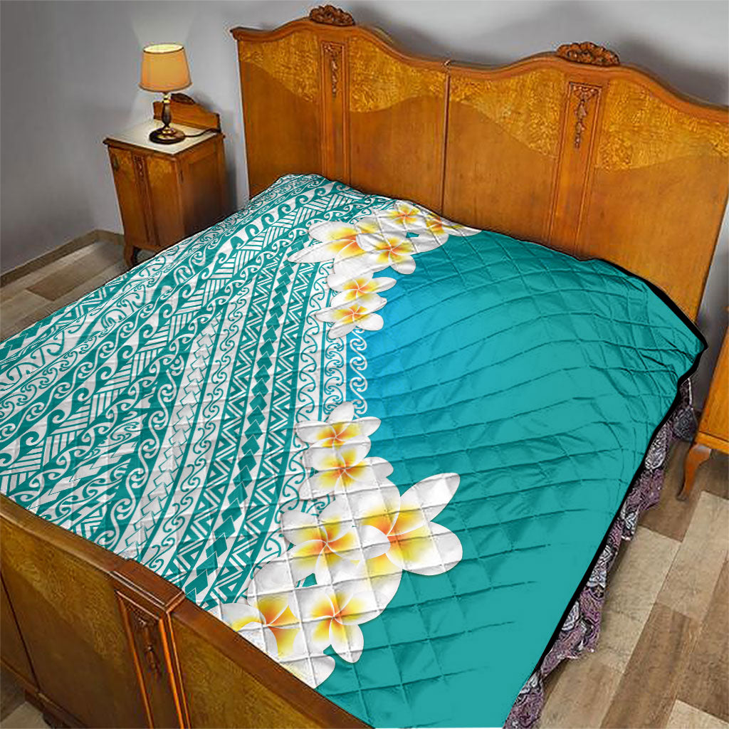 Tahiti Plumeria Tribal Pattern Quilt Wave Style Turquoise LT05 - Polynesian Pride