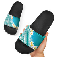 Tahiti Plumeria Tribal Pattern Slide Sandals Wave Style Turquoise LT05 - Polynesian Pride