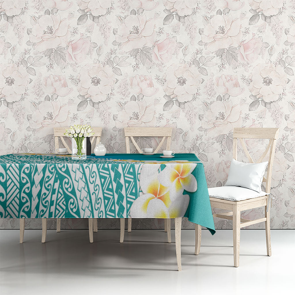 Tahiti Plumeria Tribal Pattern Tablecloth Wave Style Turquoise LT05 - Polynesian Pride