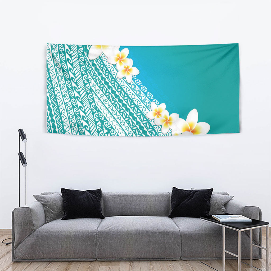 Tahiti Plumeria Tribal Pattern Tapestry Wave Style Turquoise LT05 - Polynesian Pride