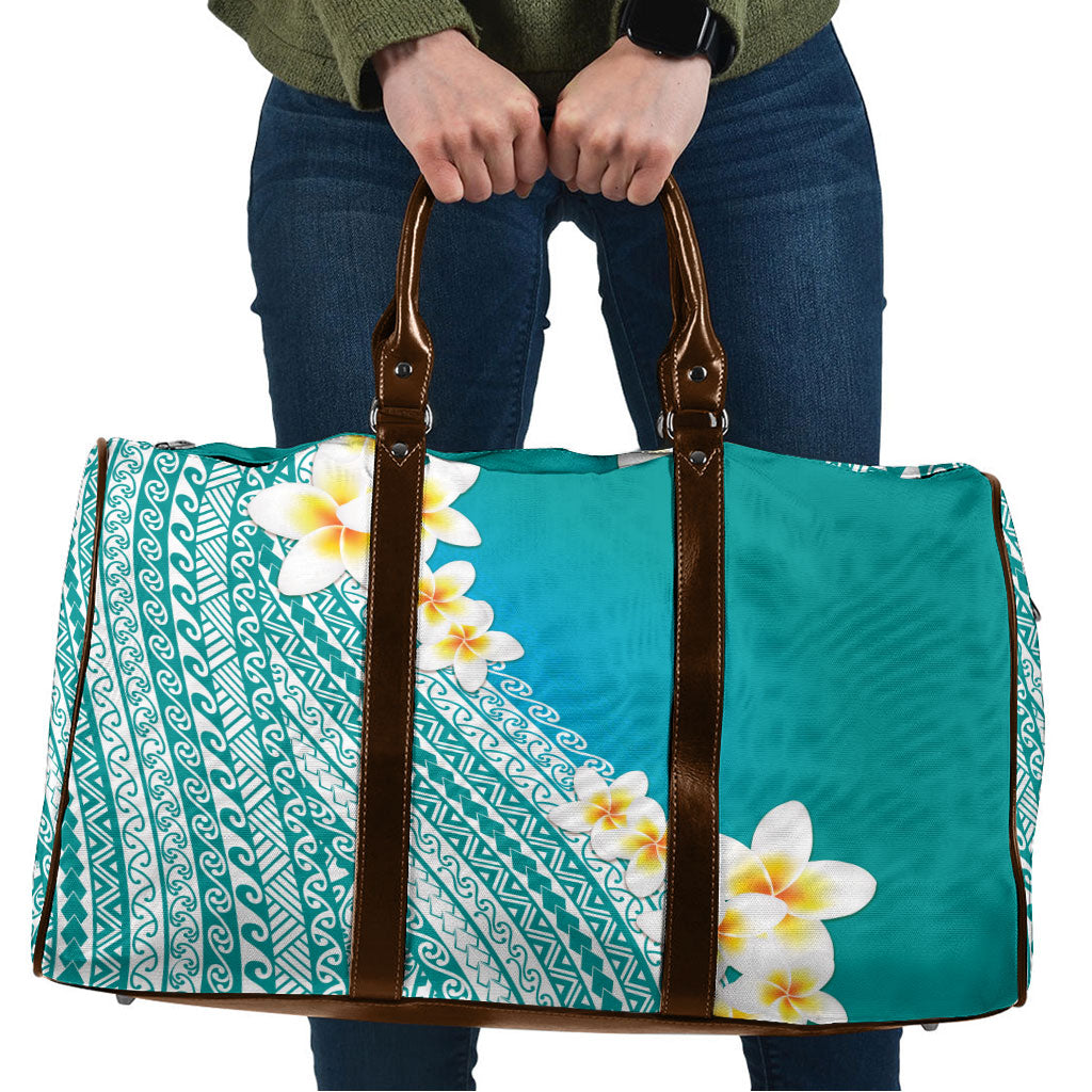 Tahiti Plumeria Tribal Pattern Travel Bag Wave Style Turquoise