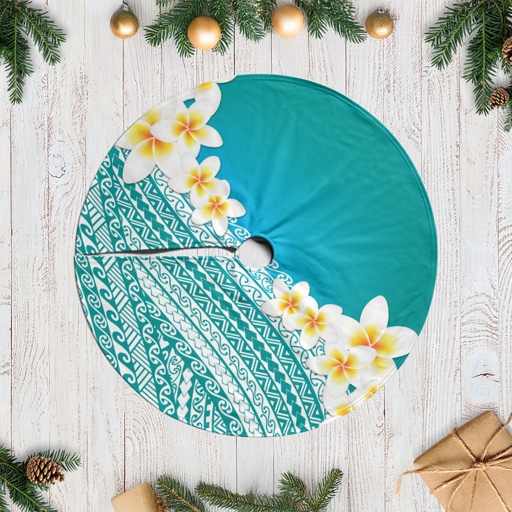 Tahiti Plumeria Tribal Pattern Tree Skirt Wave Style Turquoise LT05 Casual Turquoise - Polynesian Pride
