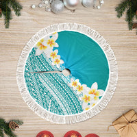 Tahiti Plumeria Tribal Pattern Tree Skirt Wave Style Turquoise LT05 Fringed Turquoise - Polynesian Pride