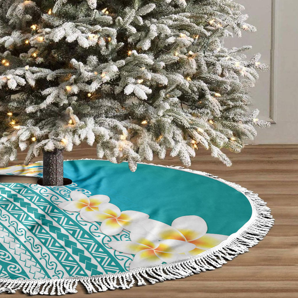 Tahiti Plumeria Tribal Pattern Tree Skirt Wave Style Turquoise LT05 - Polynesian Pride