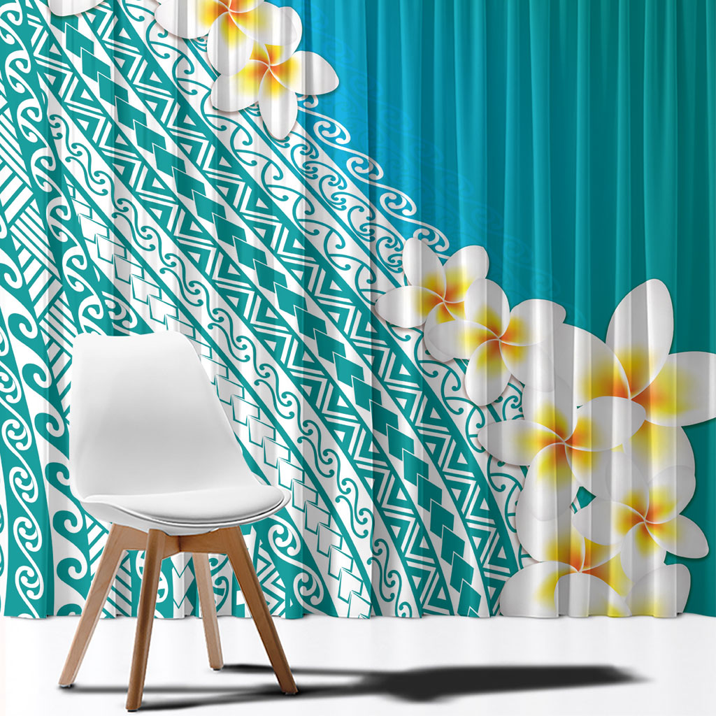 Tahiti Plumeria Tribal Pattern Window Curtain Wave Style Turquoise LT05 - Polynesian Pride