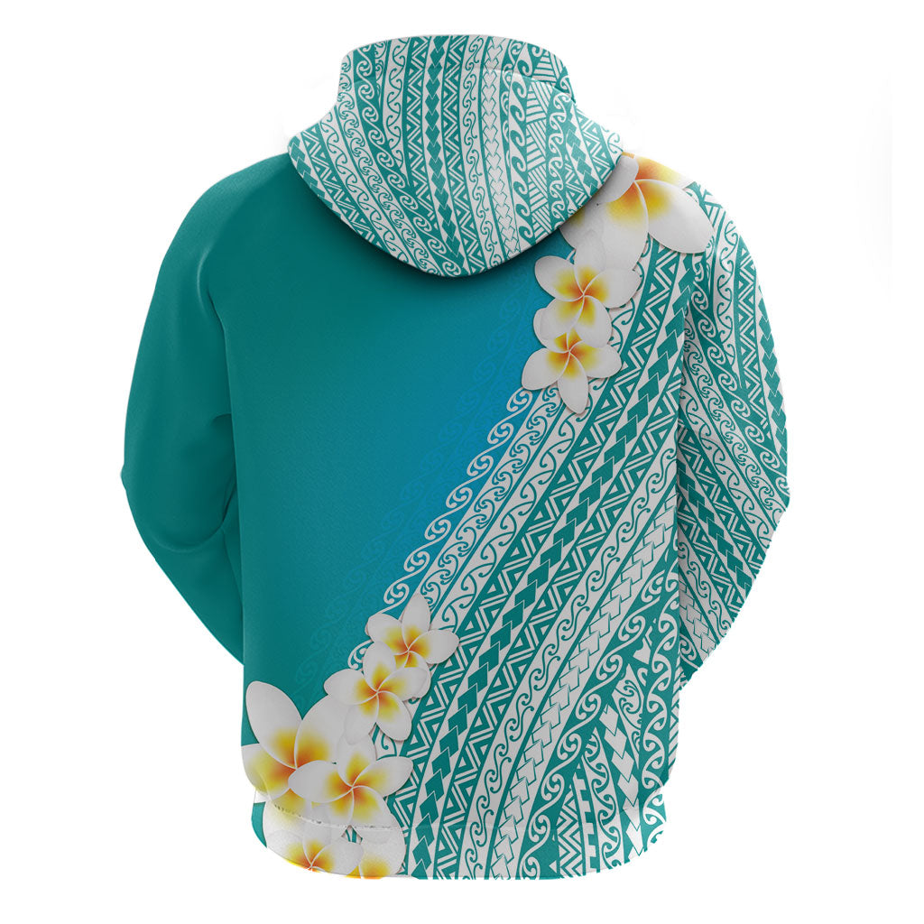 Tahiti Plumeria Tribal Pattern Zip Hoodie Wave Style Turquoise LT05 - Polynesian Pride